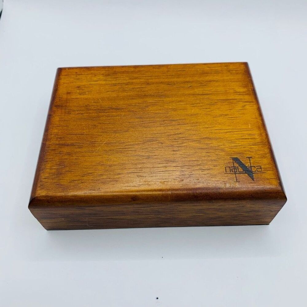 Nautica Wooden Box Blue Velvet Lined Small Jewelry Trinket Bracelet